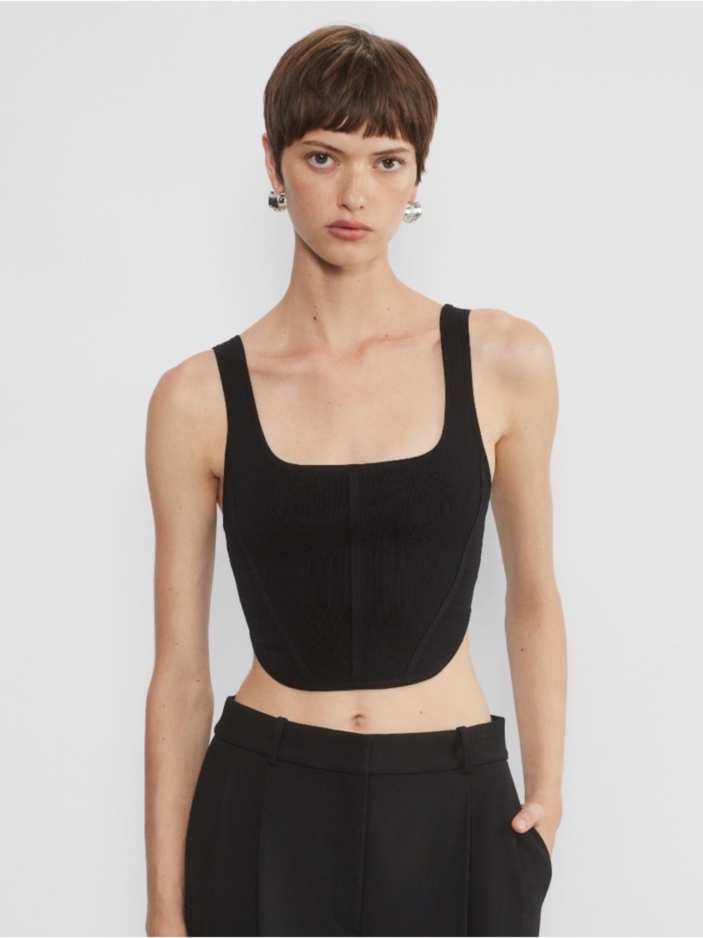 Aritzia Wilfred Knit Black Square-Neck Crop Corset/Tank
